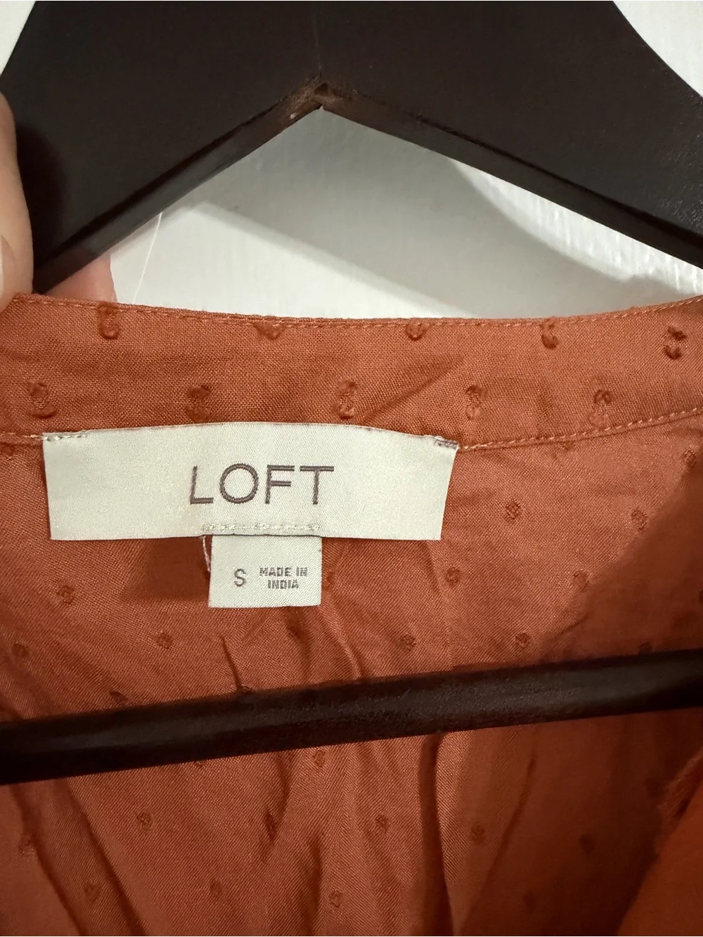 LOFT Rust Embroidered Button-Front Short Sleeve Blouse